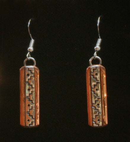Navajo Silver and Copper Earrings with Mountains 1″