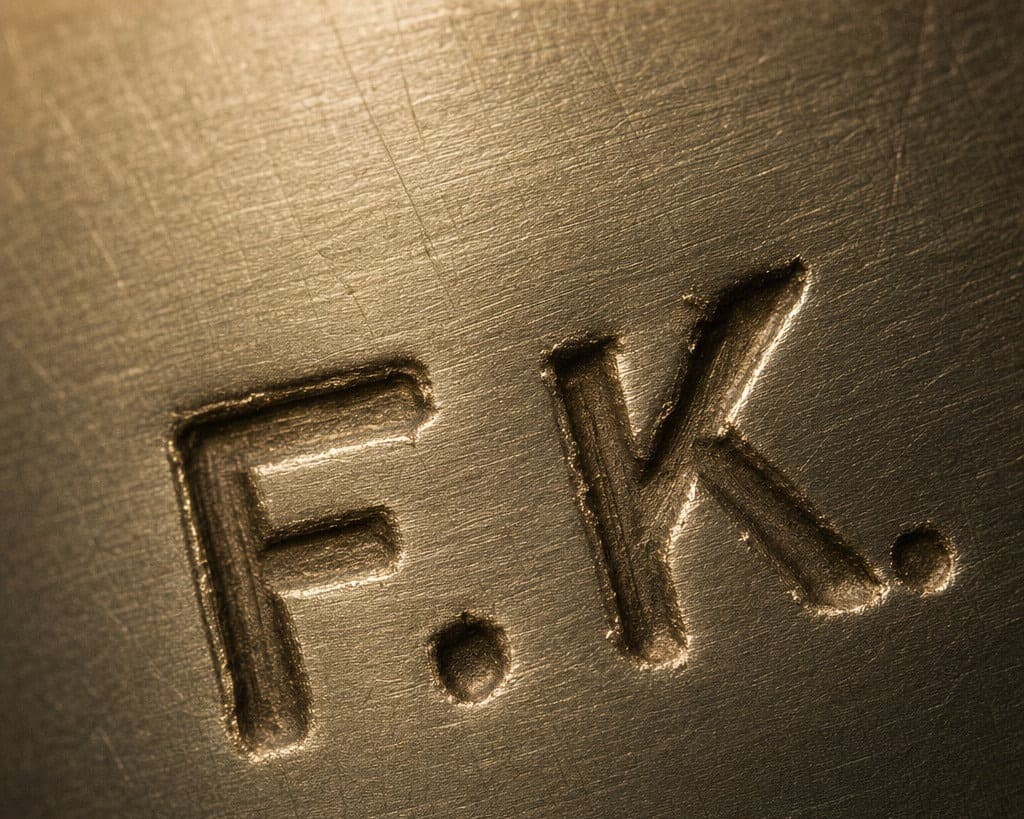 Hallmark of Farrel Kallestewa, reading F.K.