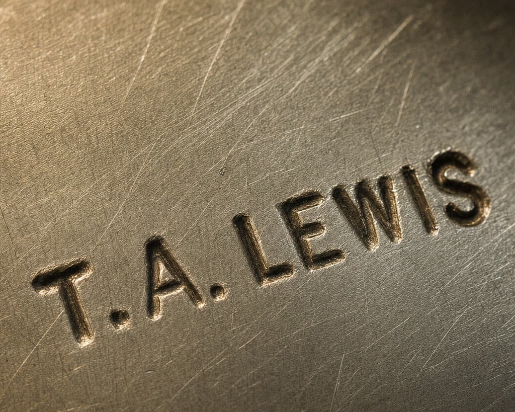 Hallmark of T.A. Lewis, reading T.A. LEWIS