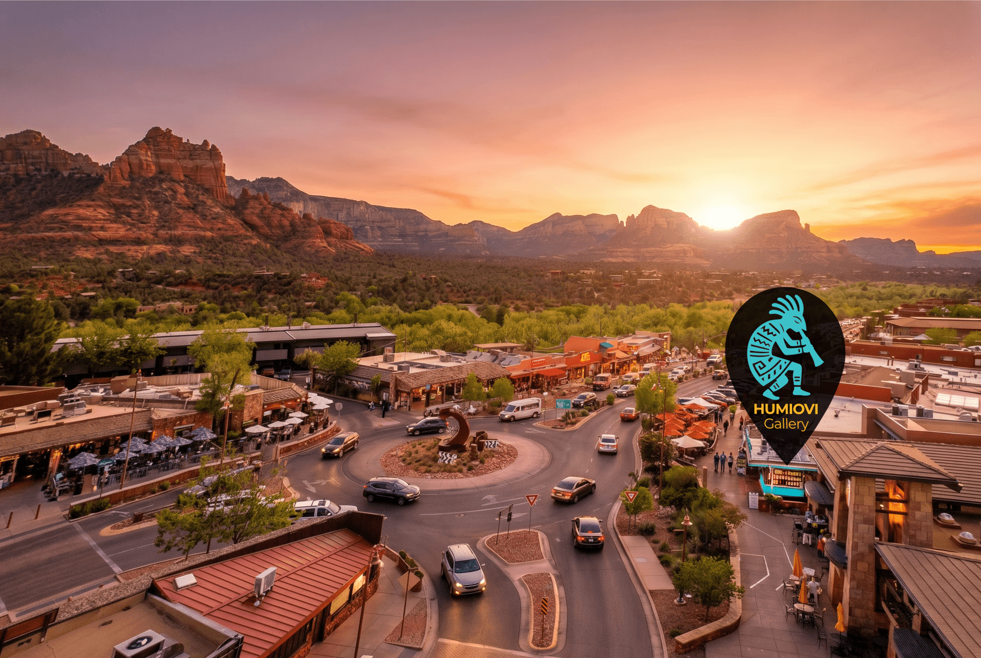 The Humiovi gallery exterior in Uptown Sedona, Arizona