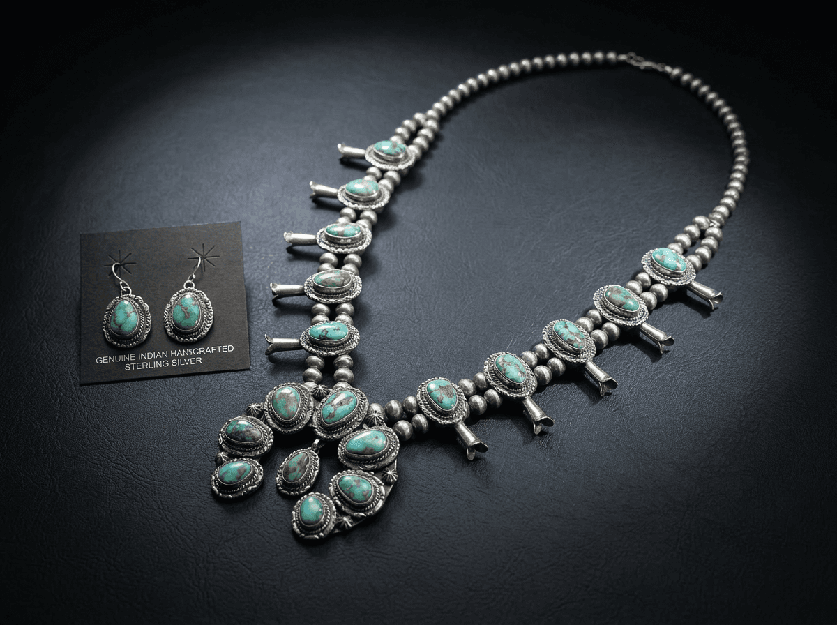 Squash Blossom - Sterling Silver Sonora Gold Turquoise Jewelry Set #024 - image 1 of 2