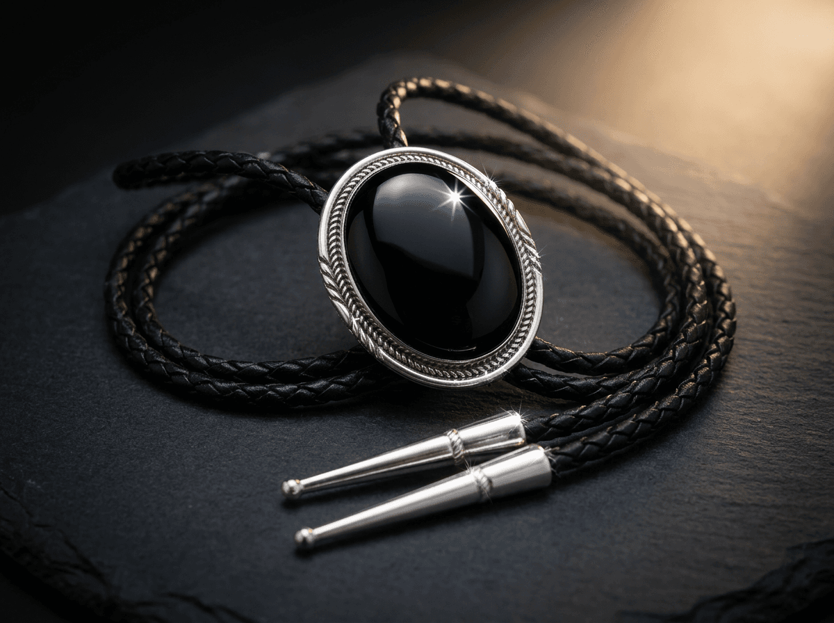 Sterling Silver Onyx Bolo Tie - Adjustable #006 - image 1 of 1