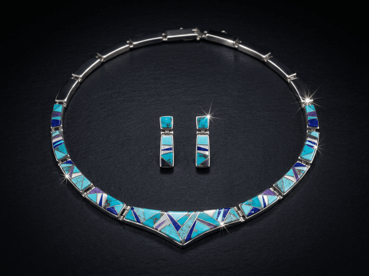 Inlay - Sterling Silver Kingman Turquoise, Lapis Lazuli & Charoite Jewelry Set #017 - image 1 of 1