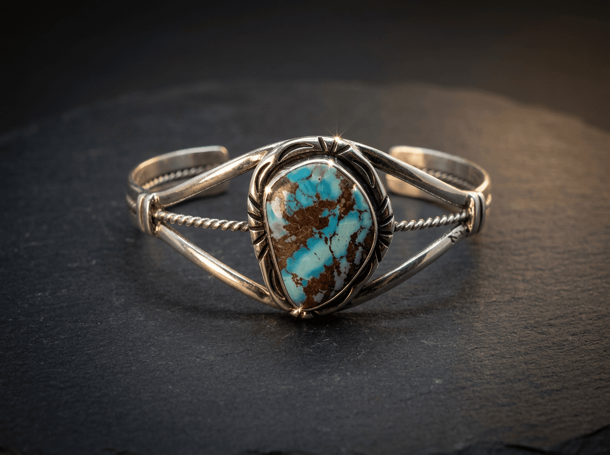Sterling Silver Golden Hills Turquoise Bracelet - Size 7 #033 - image 1 of 1