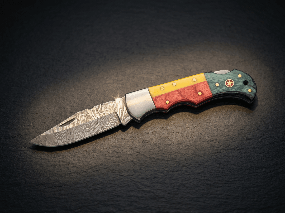 Resin & Wood Damascus Steel Folding Knife - 3 in. #010 - image 1 of 1