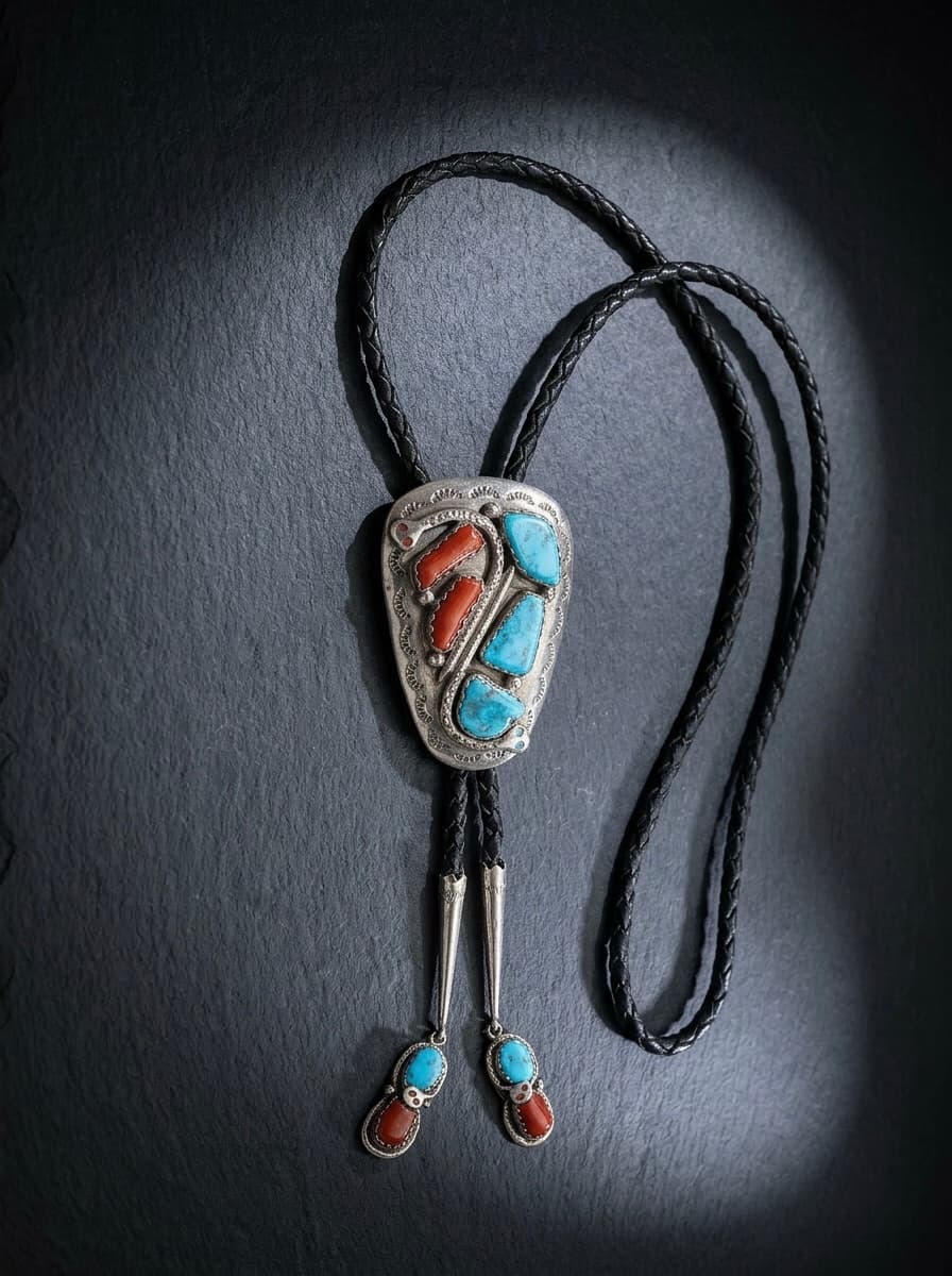 Sterling Silver Coral Bolo Tie - Adjustable #022 - image 1 of 1
