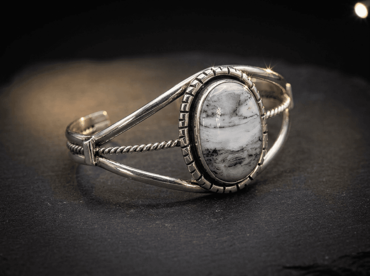 Sterling Silver White Buffalo Bracelet - Size 7.5 #027 - image 1 of 1