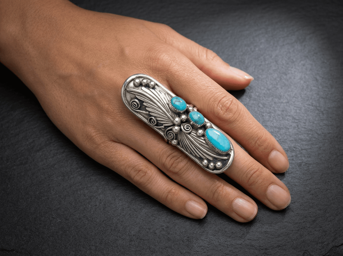 Sterling Silver Kingman Turquoise Ring - Size 10.5 #005 - image 1 of 2