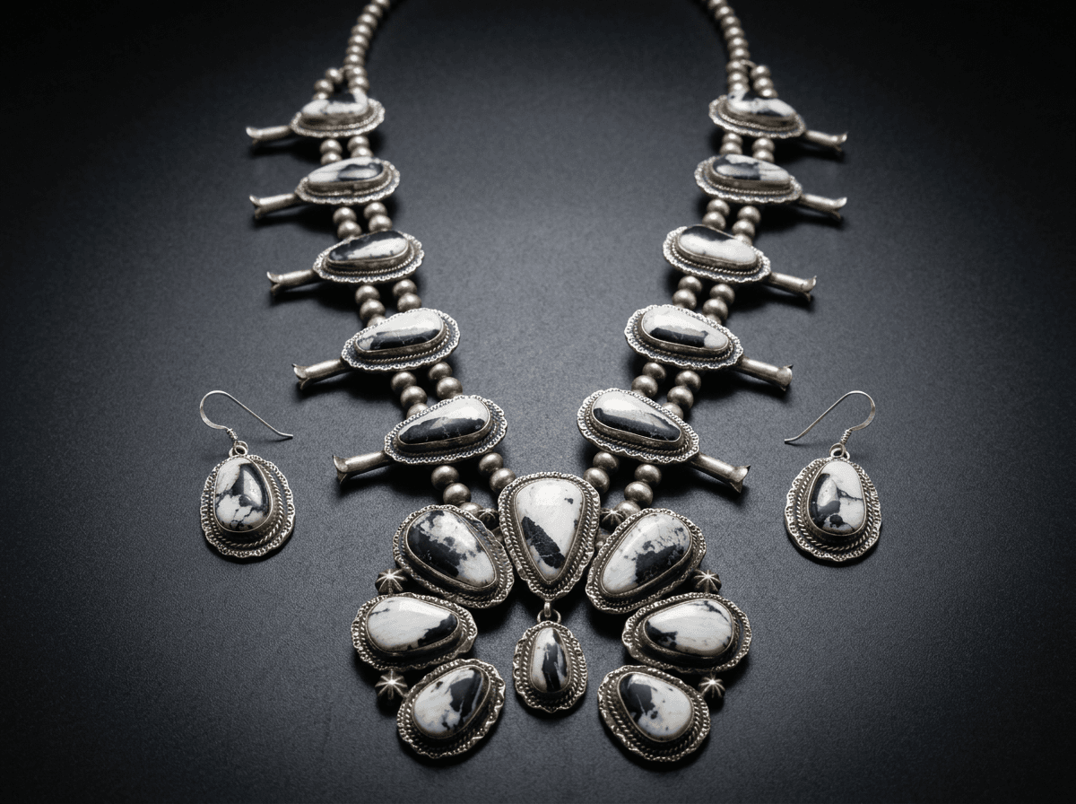 Squash Blossom - Sterling Silver White Buffalo Jewelry Set #032 - image 1 of 1