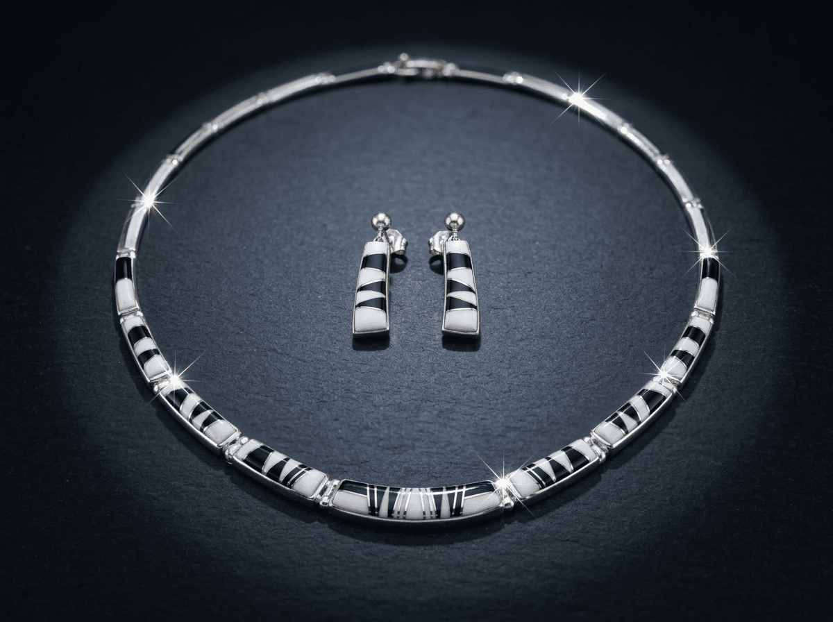Sterling Silver White Buffalo & Onyx Jewelry Set #004 - image 1 of 1