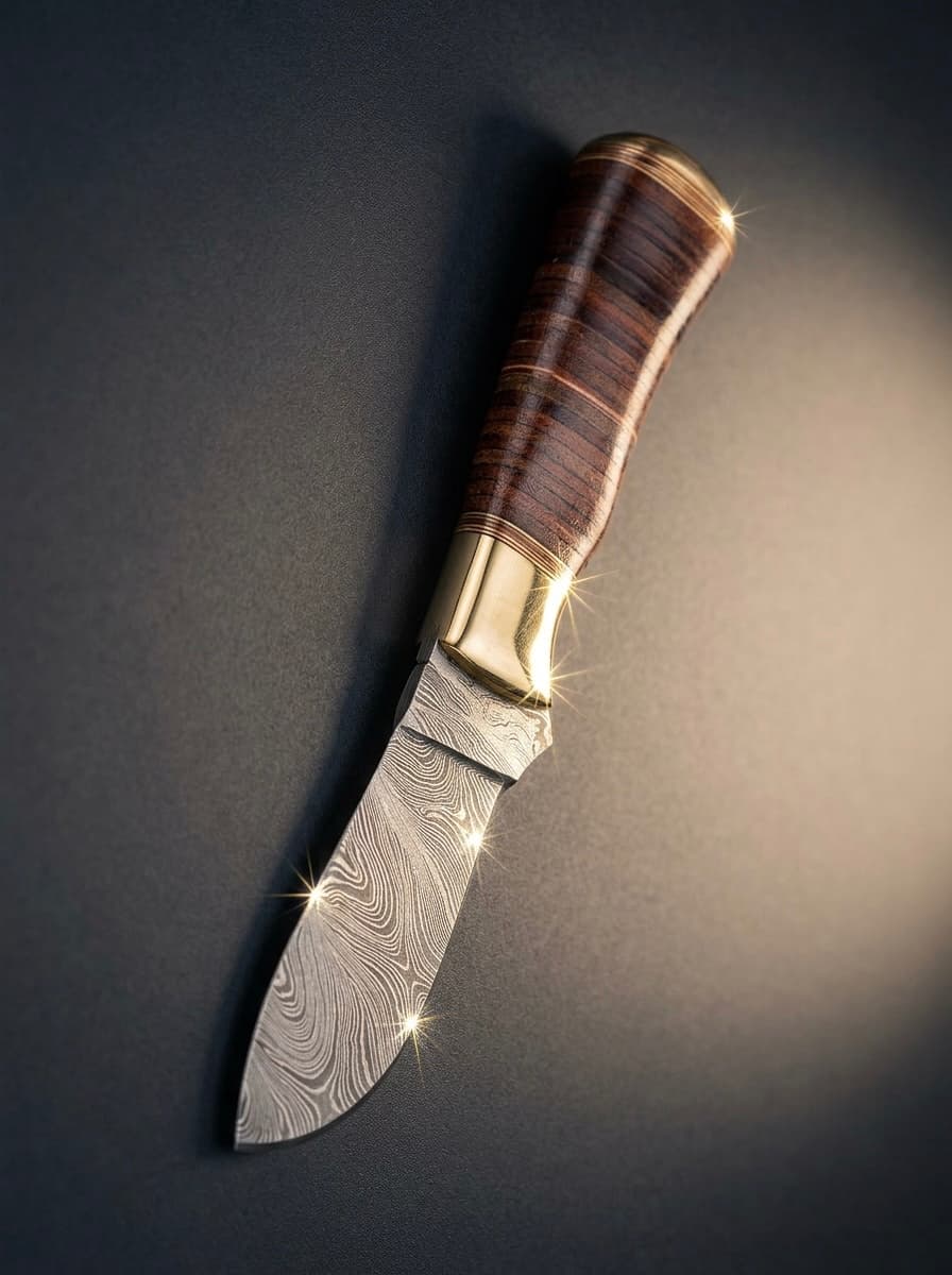 Wood Damascus Steel Fixed Blade Knife - 4 in. #013 - image 1 of 1
