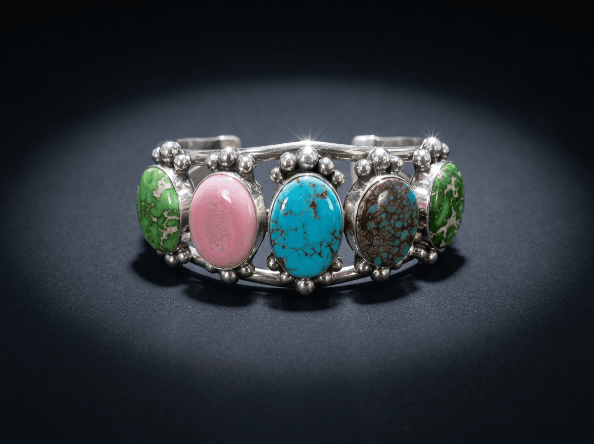 Sterling Silver Sonora Gold Turquoise, Conch Shell & Morenci Turquoise Bracelet - Size 7 #013 - image 1 of 1