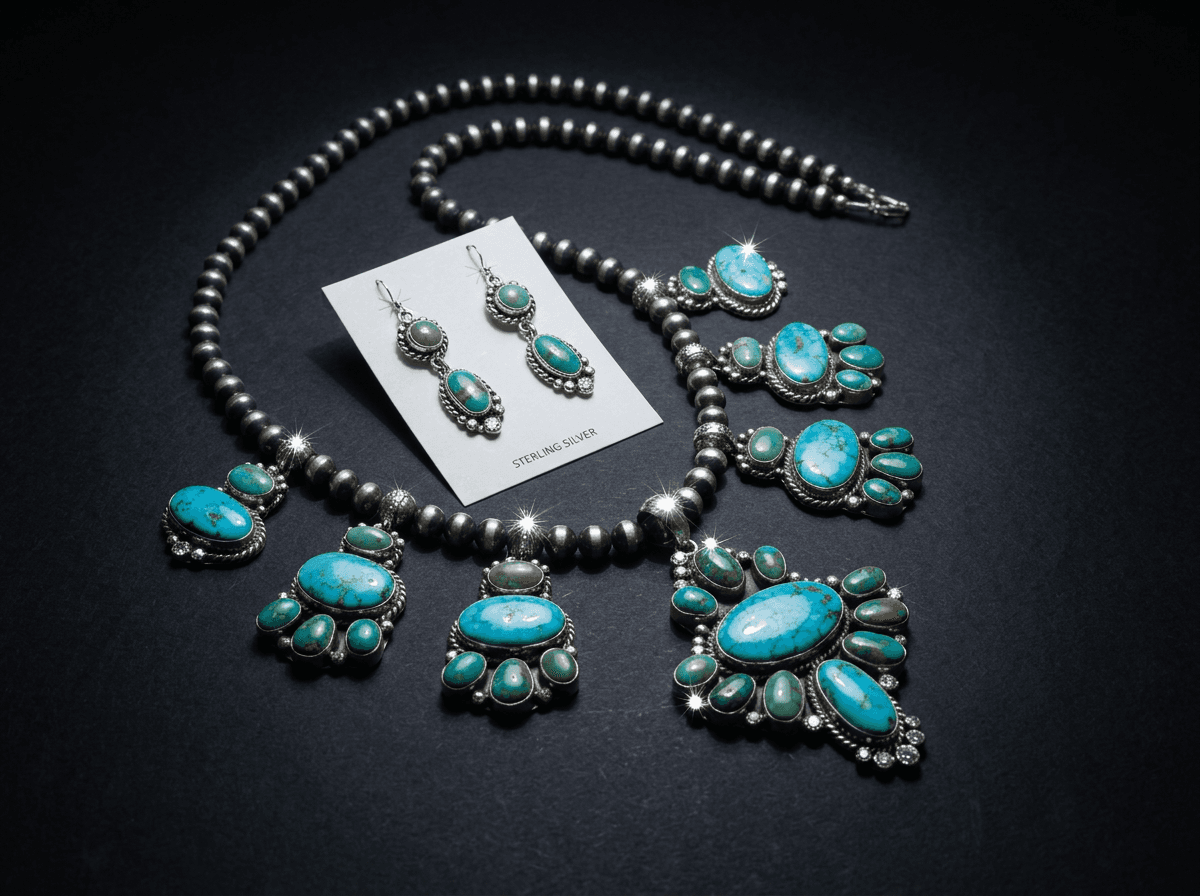 Desert Rose - Sterling Silver Kingman Turquoise & Royston Turquoise Jewelry Set #002 - image 1 of 2