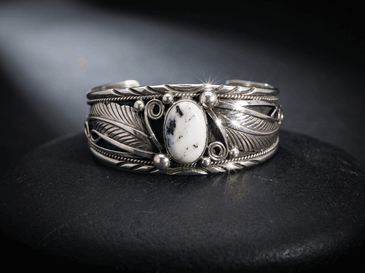 Sterling Silver White Buffalo Bracelet - Size 7.5 #024 - image 1 of 1