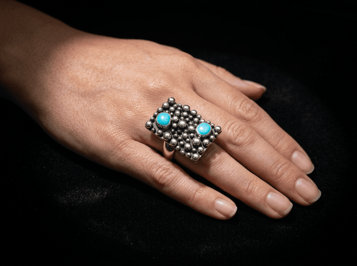 Sterling Silver Kingman Turquoise Ring - Size Adjustable #018 - image 1 of 1