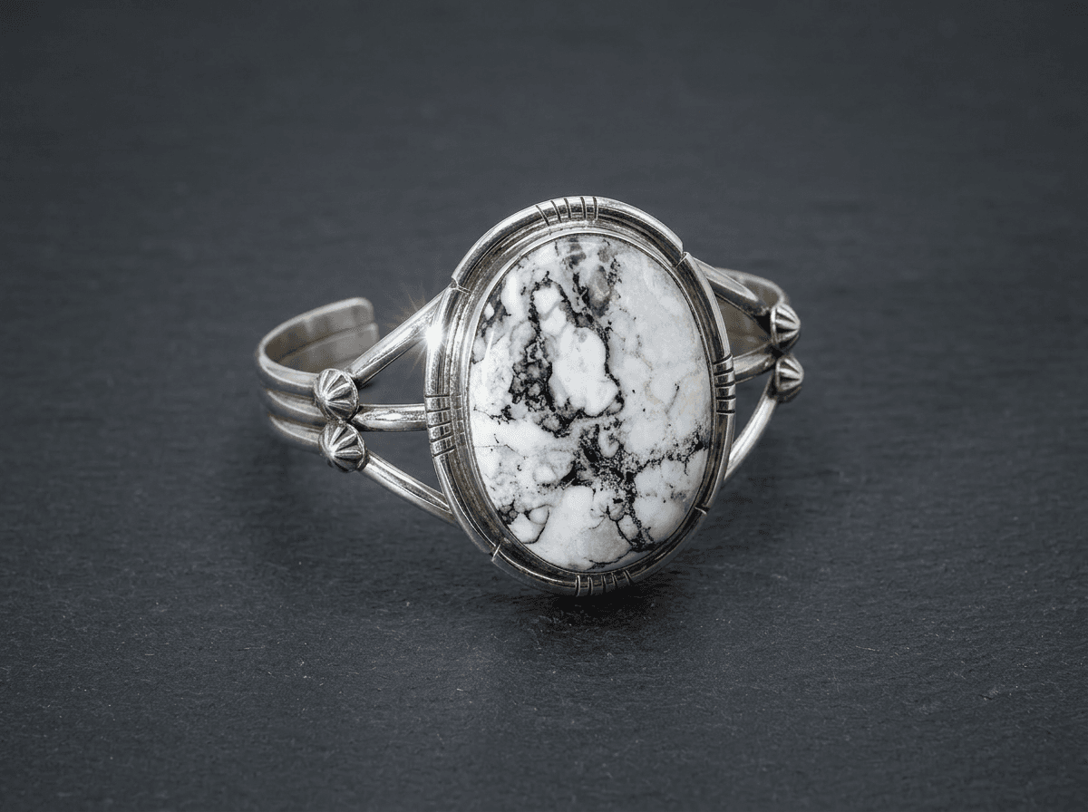 Sterling Silver White Buffalo Bracelet - Size 7.5 #030 - image 1 of 1