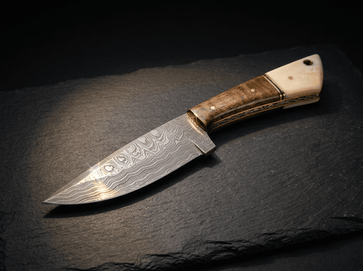 Olive Wood & Deer Bone Damascus Steel Fixed Blade Knife - 4 in. #004 - image 1 of 1