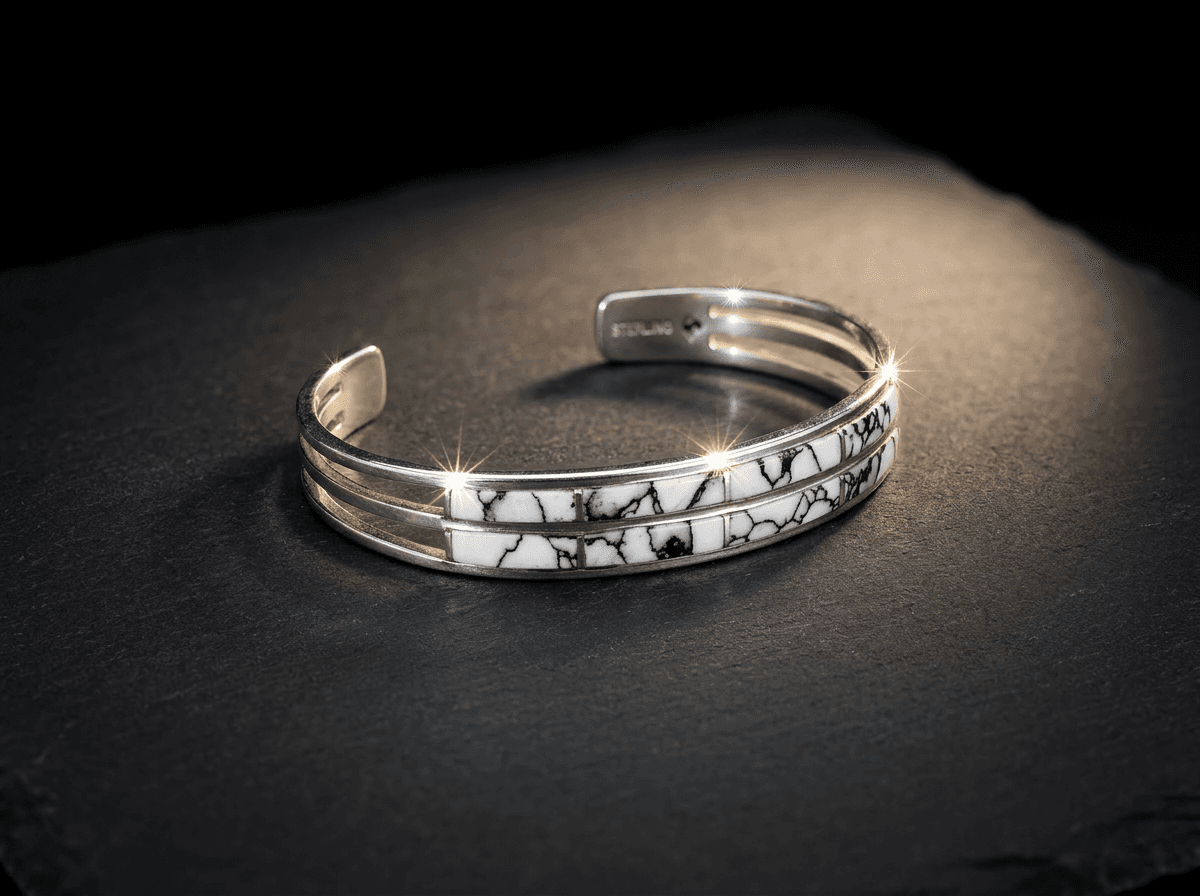 Sterling Silver White Buffalo Bracelet - Size 7 #032 - image 1 of 1