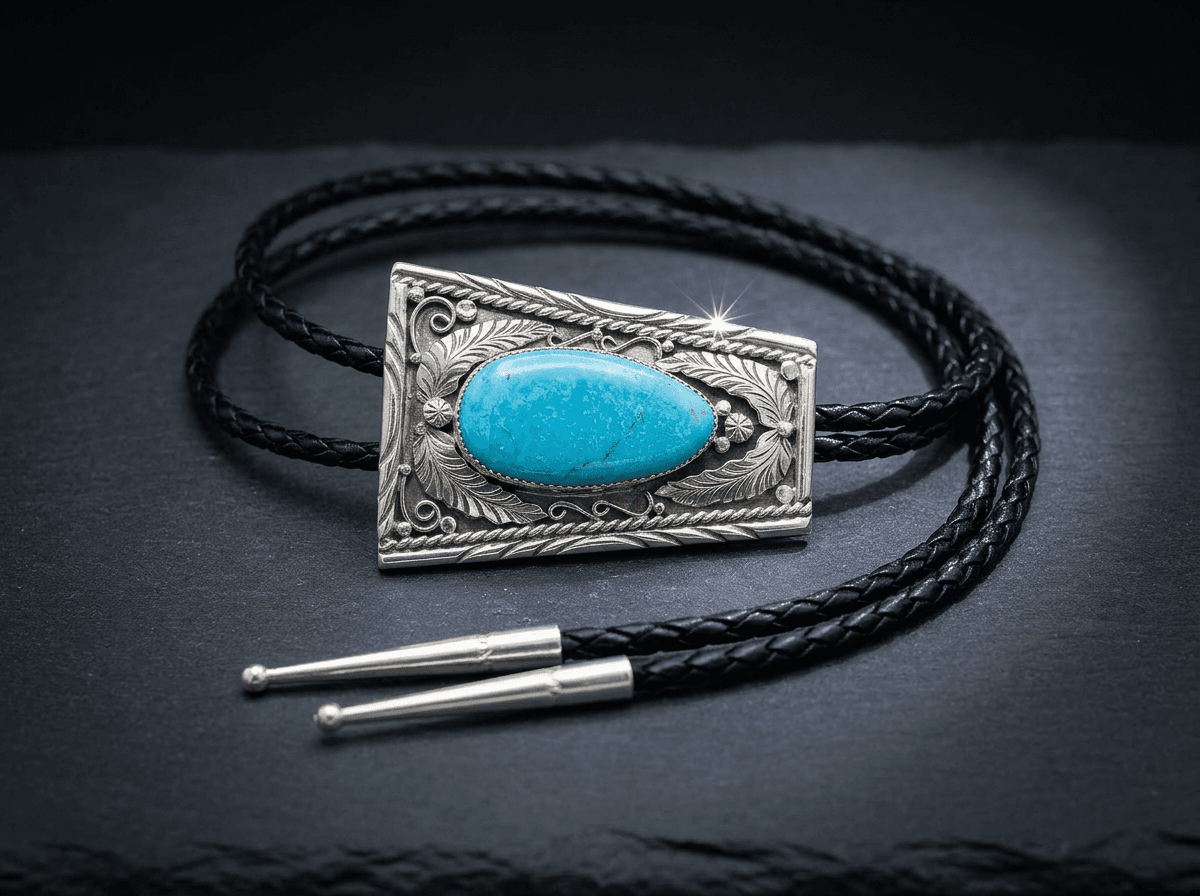 Sterling Silver Kingman Turquoise Bolo Tie - Adjustable #018 - image 1 of 1