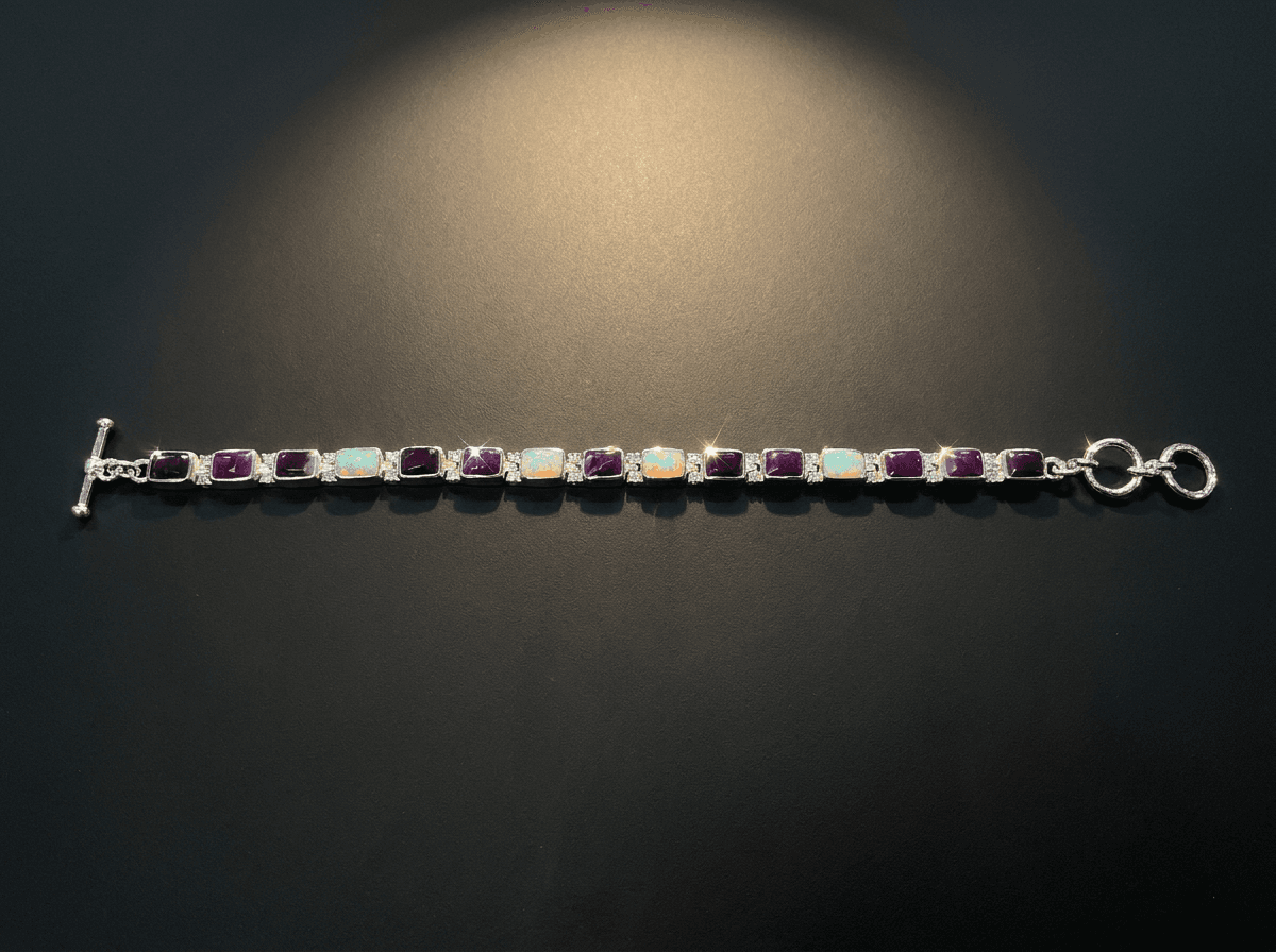 Sterling Silver Sugilite & Opal Bracelet - Size Link #115 β Humiovi Sedona