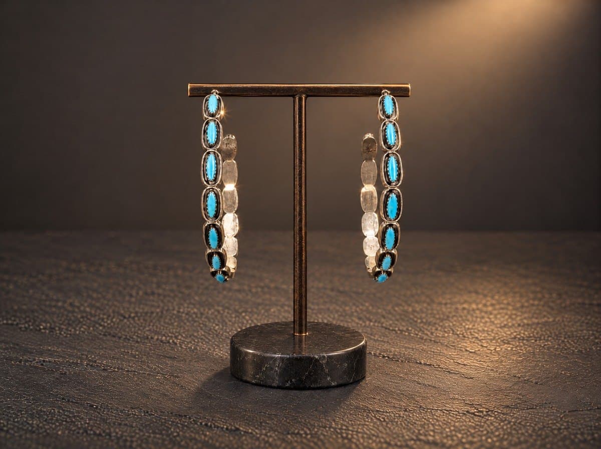 Francine Peyketewa Zuni Kingman Turquoise Earrings — Humiovi Sedona — View 2