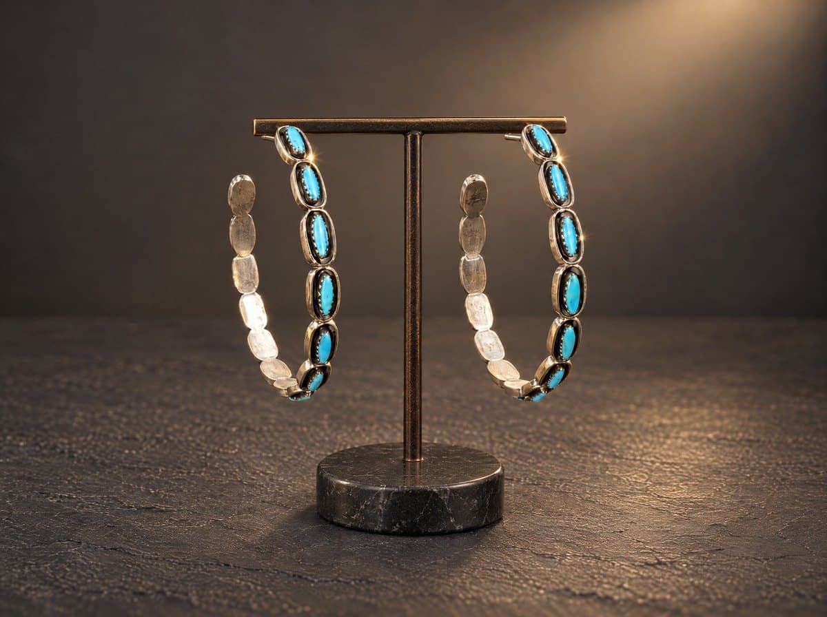 Sterling Silver Kingman Turquoise Earrings - Hoop #019 — Humiovi Sedona