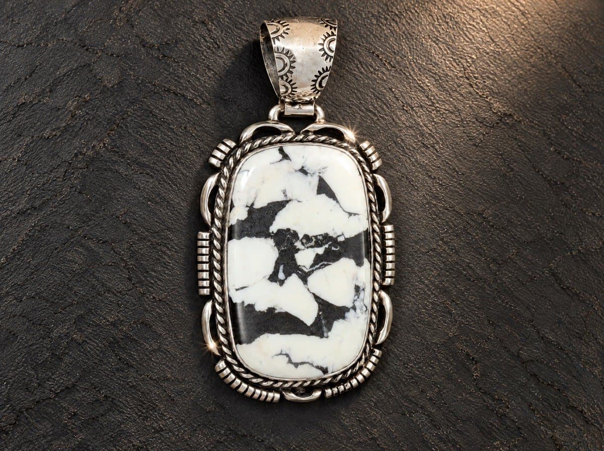 Sterling Silver White Buffalo Pendant - 1.5x3 in. #019 — Humiovi Sedona