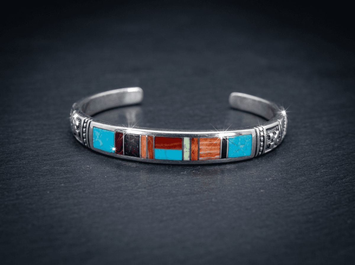 Sterling Silver Spiny Oyster & Kingman Turquoise Bracelet - Size 7 #047 - image 1 of 1