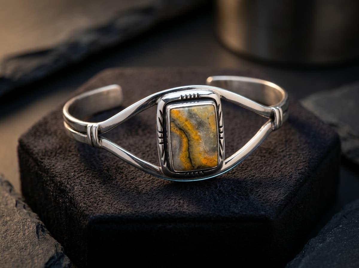 Sterling Silver Bumblebee Jasper Bracelet - Size 7.5 #113 - image 1 of 1