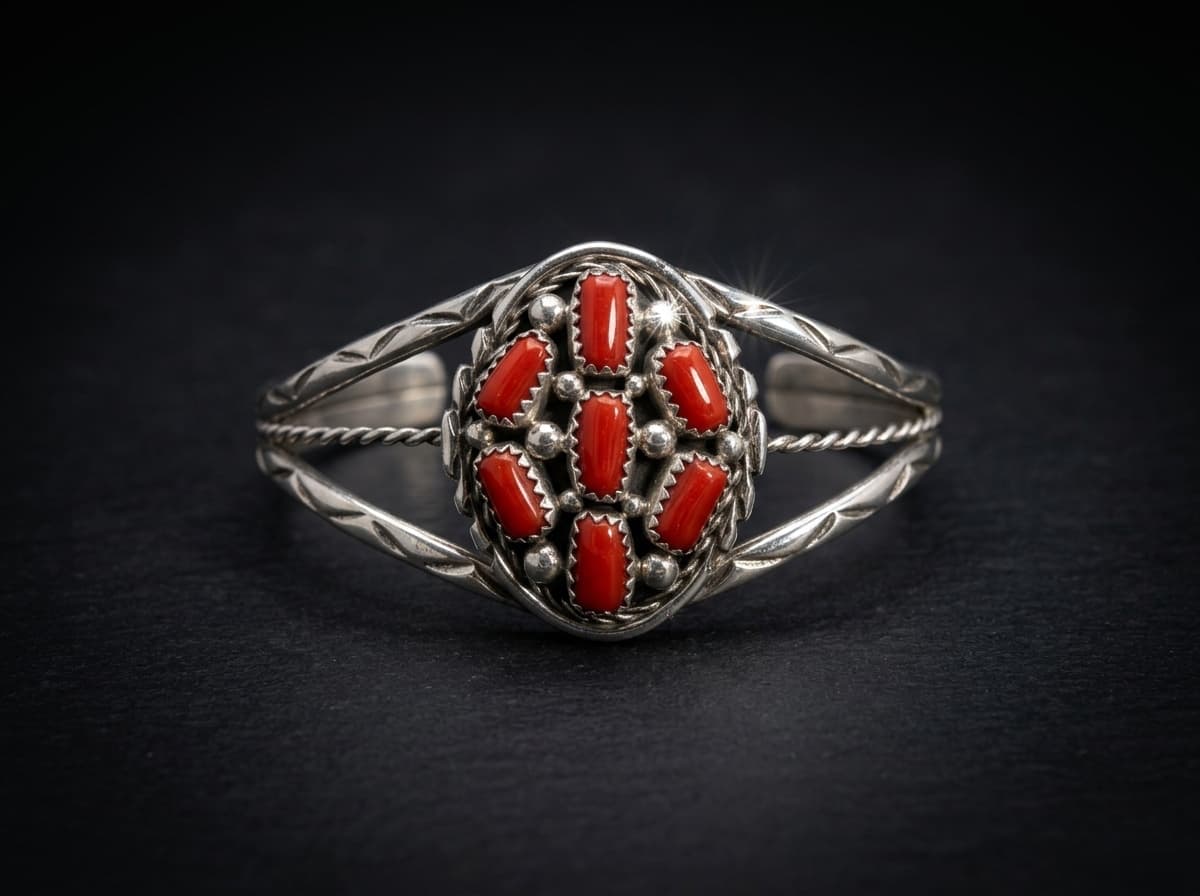 Sterling Silver Coral Bracelet - Size 7 #131 - image 1 of 1