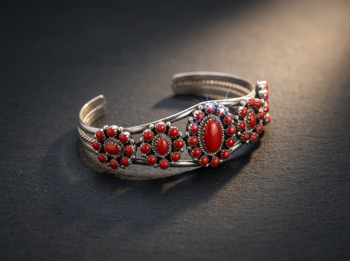 Sterling Silver Coral Bracelet - Size 7.5 #126 - image 1 of 1