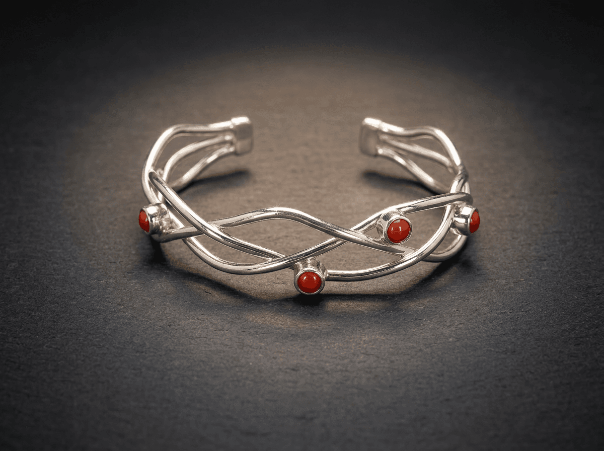 Sterling Silver Coral Bracelet - Size 7 #130 - image 1 of 1