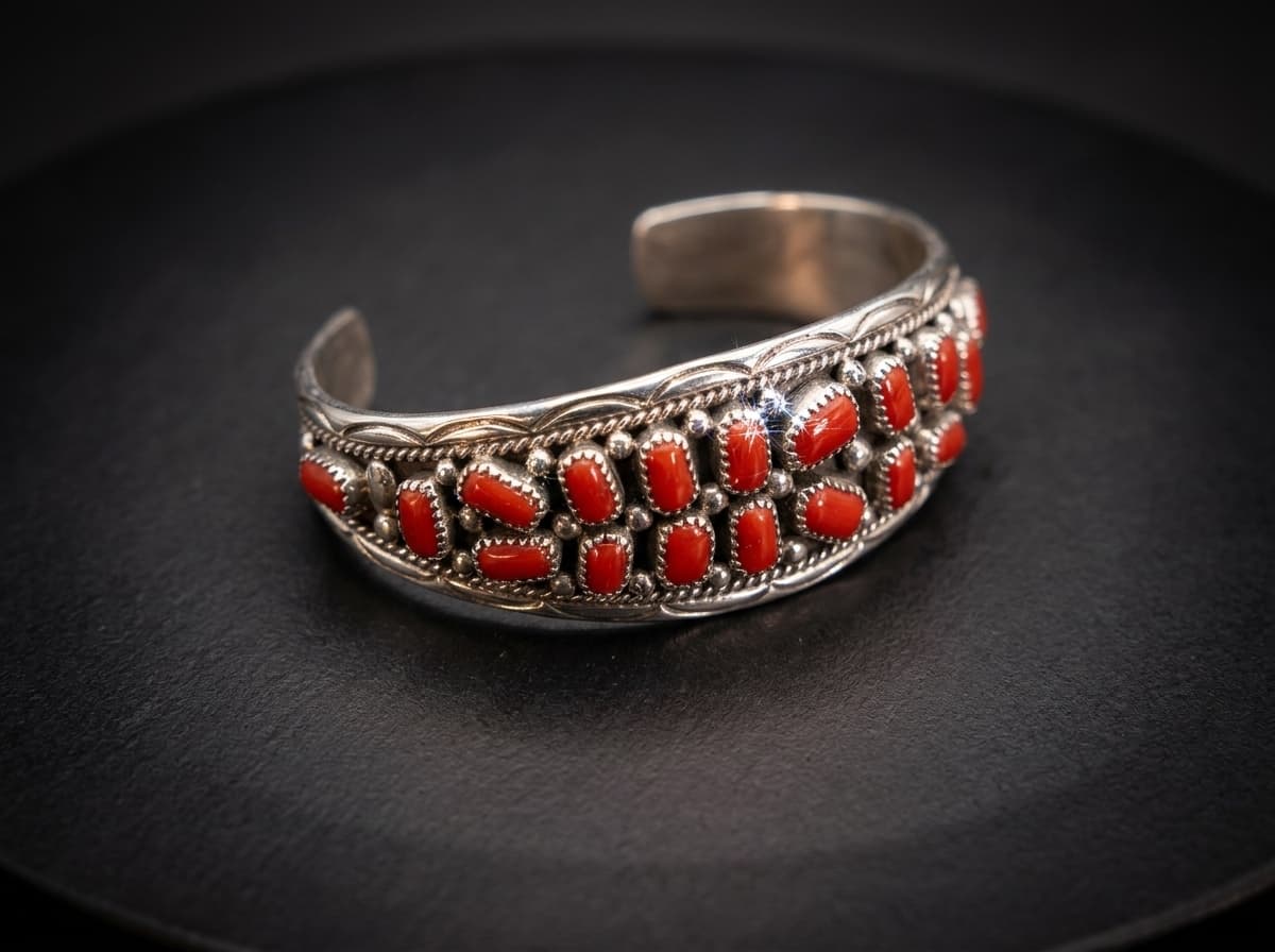 Sterling Silver Coral Bracelet - Size 7 #129 - image 1 of 1