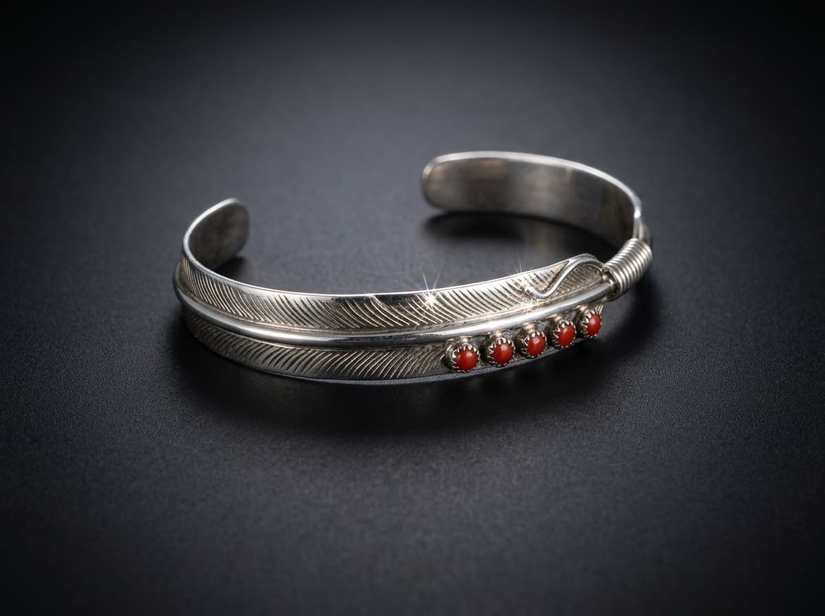 Sterling Silver Coral Bracelet - Size 6.5 #133 - image 1 of 1