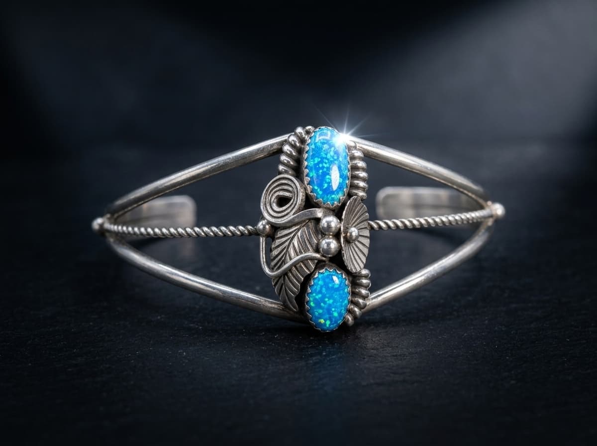 Sterling Silver Opal Bracelet - Size 7.5 #122 - image 1 of 1