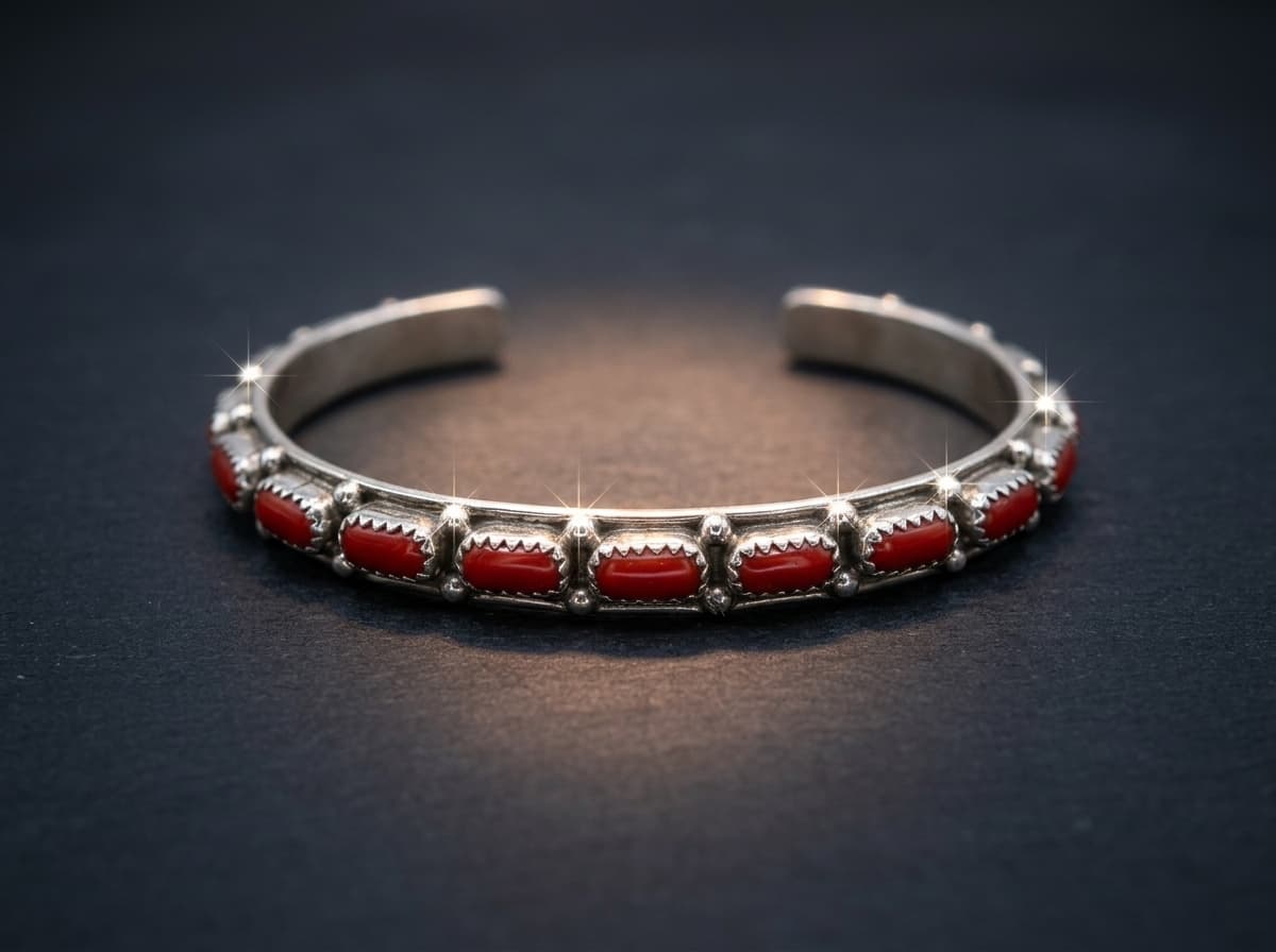 Sterling Silver Coral Bracelet - Size 7.5 #127 - image 1 of 1