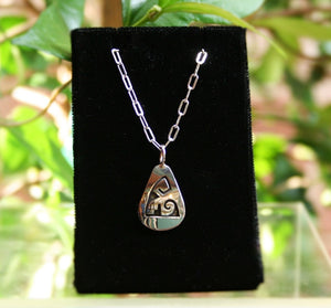 Hopi Water with Clouds Pendant 1″ Tear Drop Glossy Silver