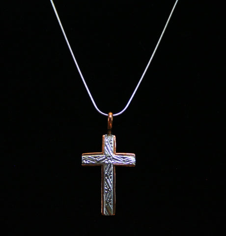 Navajo Silver and Copper Cross 2″