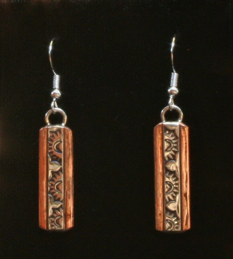 Navajo Silver and Copper Earrings with Sun 1″