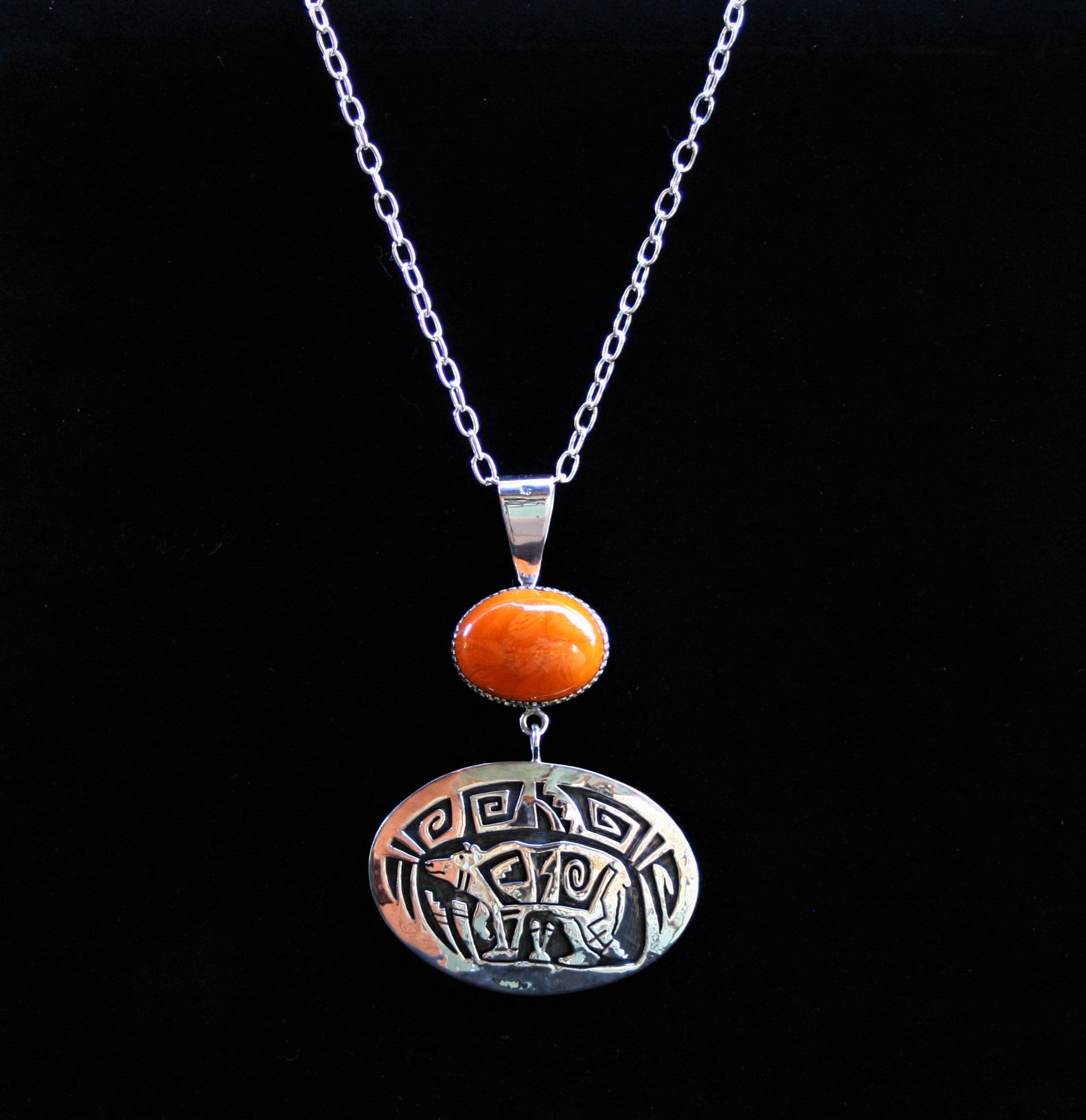 Hopi Bear Pendant with Orange Agate 3.5″