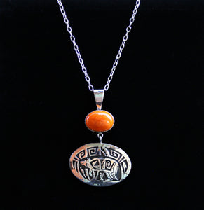 Hopi Bear Pendant with Orange Agate 3.5″