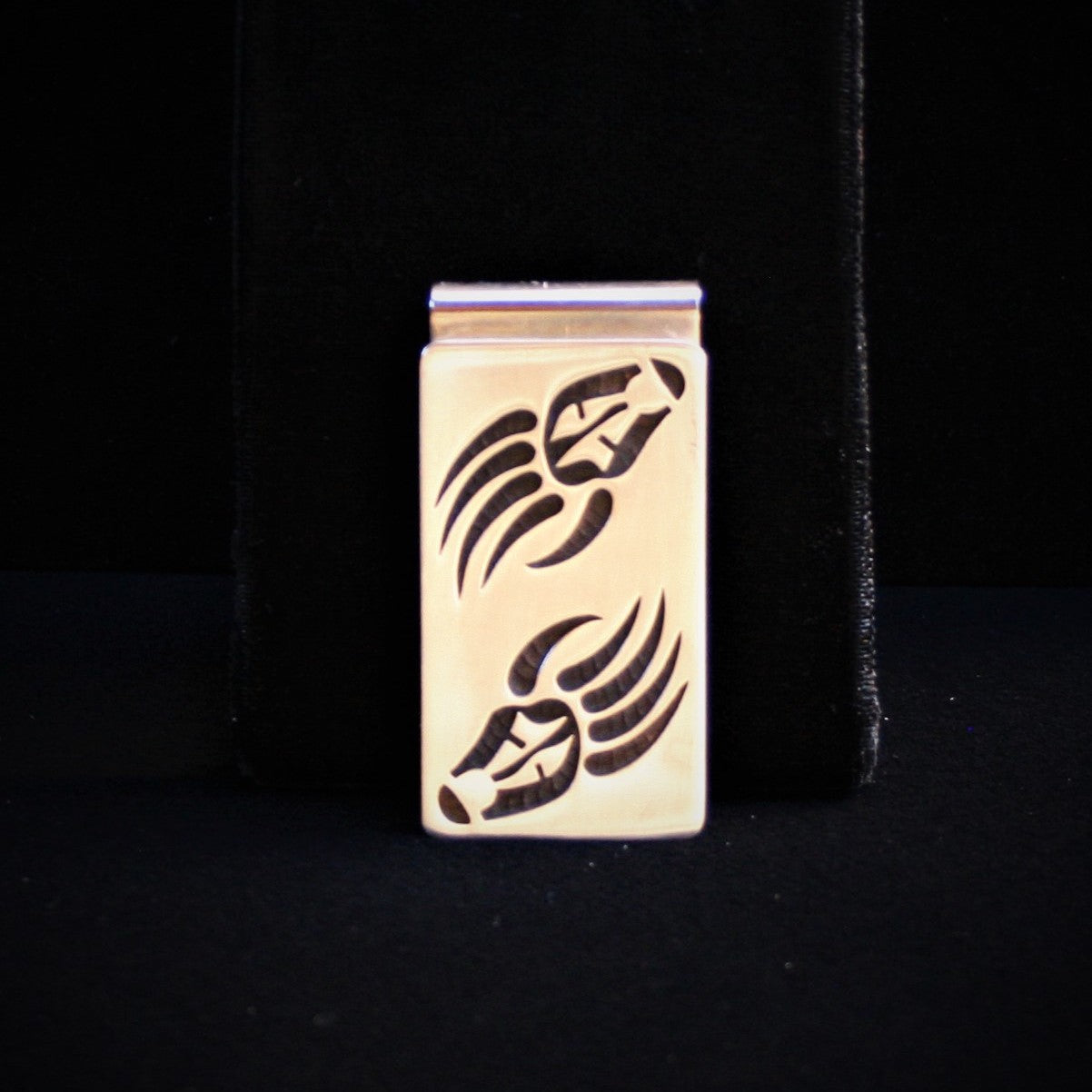 Hopi Bear Paw with Prayer Feathers Money Clip 2″ Matte