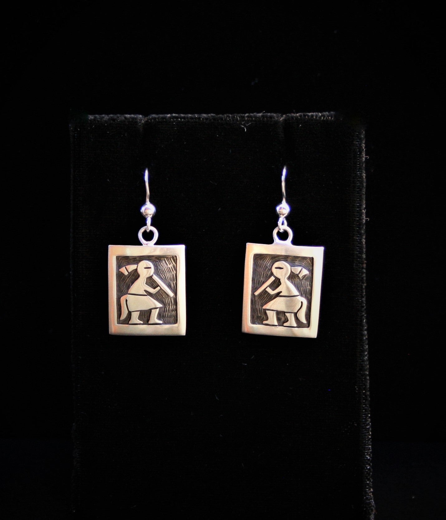 Hopi Kokopelli Earrings 3/4″ Square Matte Silver