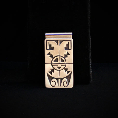Hopi Sunface with Water & Clouds Money Clip 2″ Matte Silver